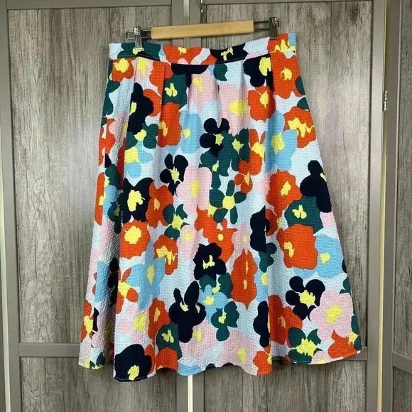Nordstrom x Christina Martinez Skirt 14 Floral Print Lined Pockets Button Front - Picture 6 of 9